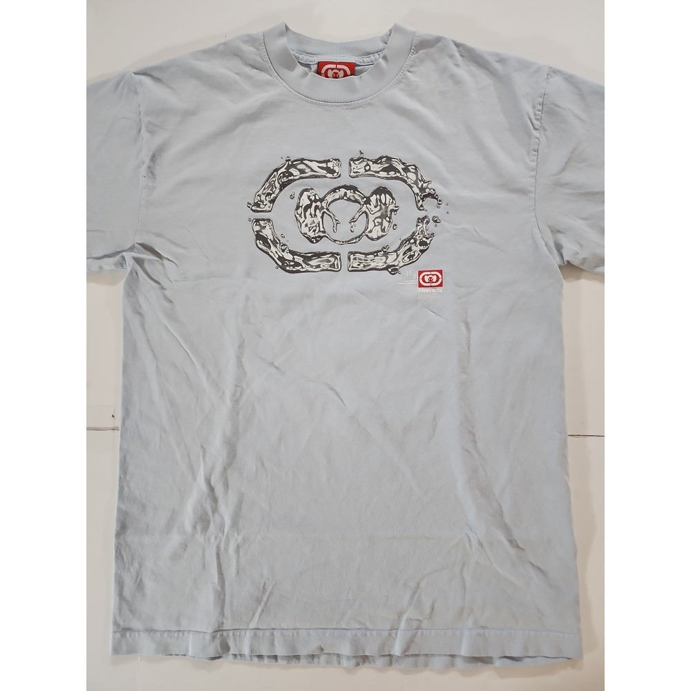 HAPPY99 Liquid Metal Tee Small Baby Blue Happy Unltd Ecko Parody Y2K Chrome Grap